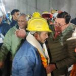 Uttarkarshi Tunnel Collapse, Rescued worker with CM Pushkar Dhami
