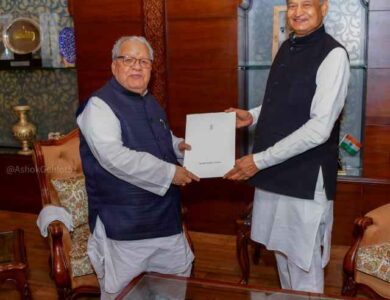 Ashok Gehlot, Resignation, Rajasthan Chief Minister, BJP Victory, November 25 Polls, Vote Counting, Governor Kalraj Mishra, Majority Mark, Congress, Defeat, Somber Tone, Best Wishes, New Government, Advice, Old Pension Scheme, Media Interaction, Internal Strife, Sachin Pilot, Infighting, Election Results, Schemes, Laws, Promises, Government Formation.